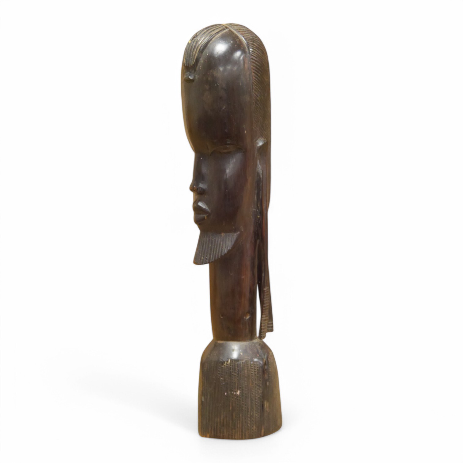 An African carved wood bust, 47cm high. Condition - good